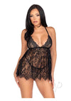 Floral Babydoll Eyelash Gstring Md Blk