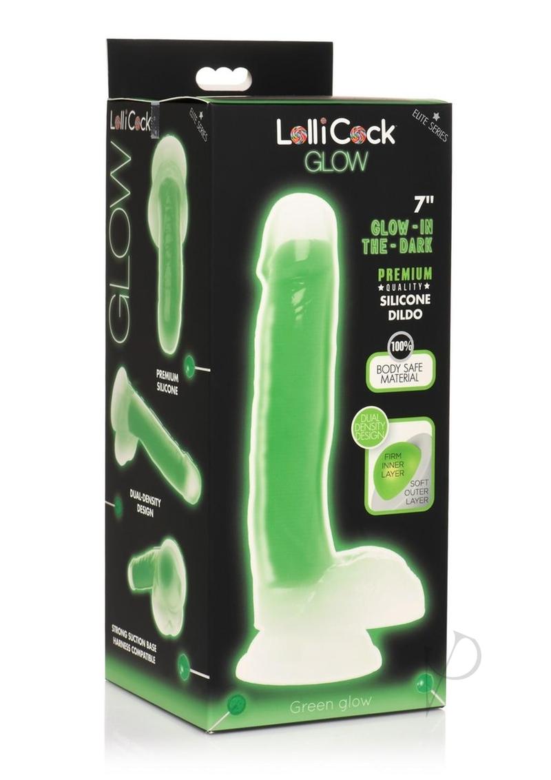 Lollicock Glow in the Dark Silicone Dildo with Balls 7in Green