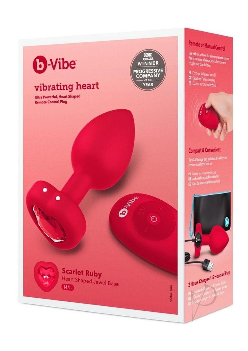 B-vibe Vibrate Heart Jewel Plug M/l Red