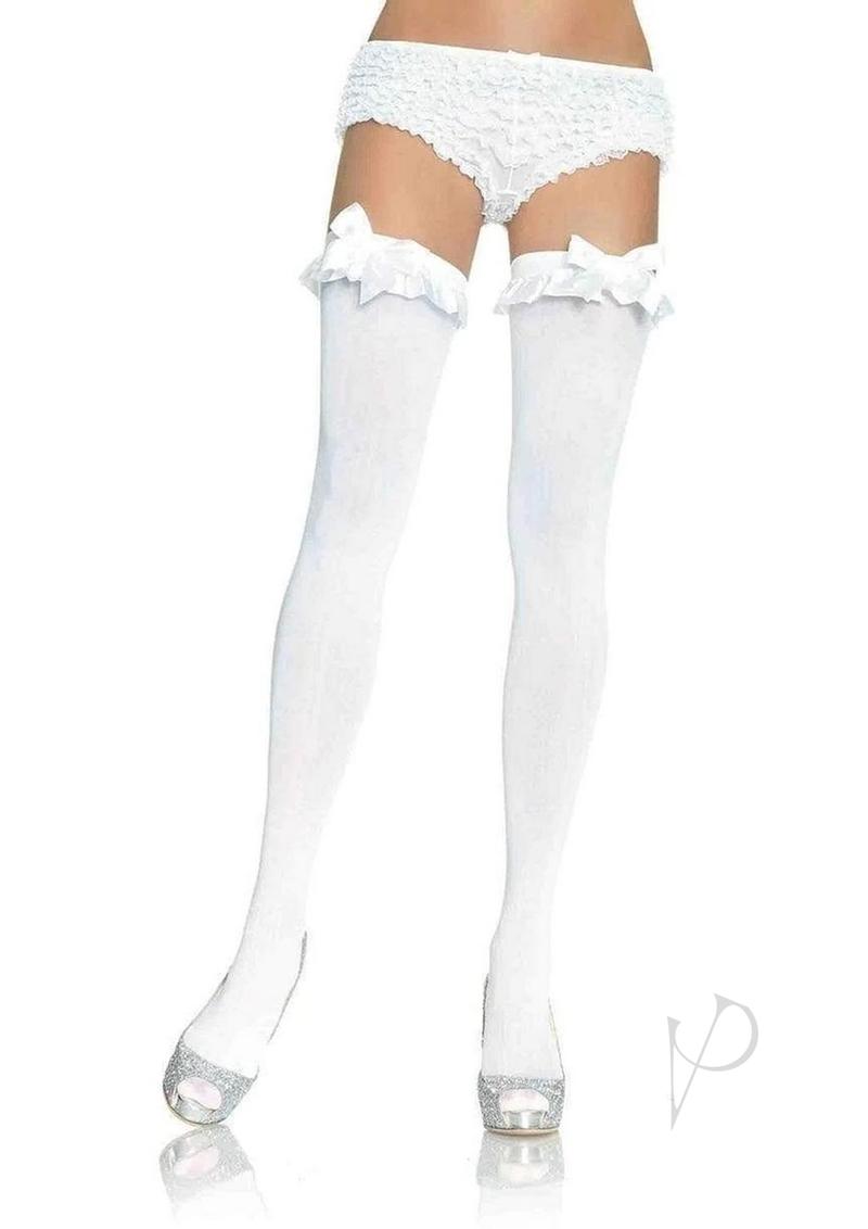 Nylon Over The Knee Ruffle Bow Os Wht