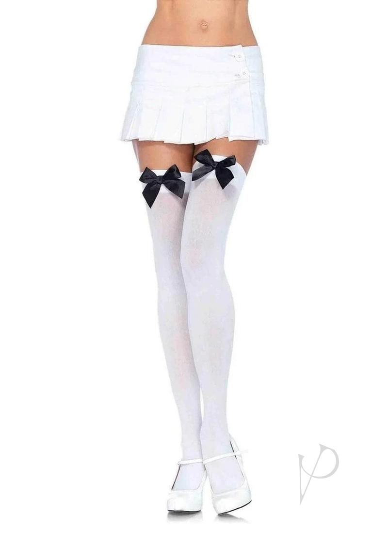 Nylon Over The Knee W/bow Os Wht/blk