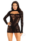 Lace Keyhole Mini Dress Gloves Os Blk