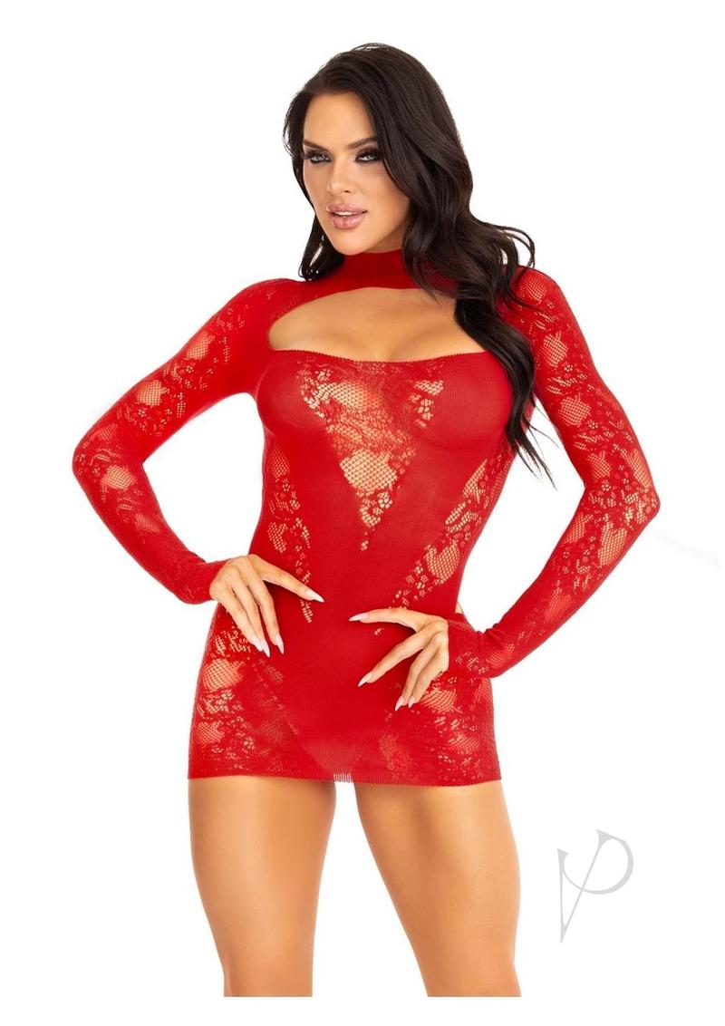 Lace Keyhole Mini Dress Gloves Os Red