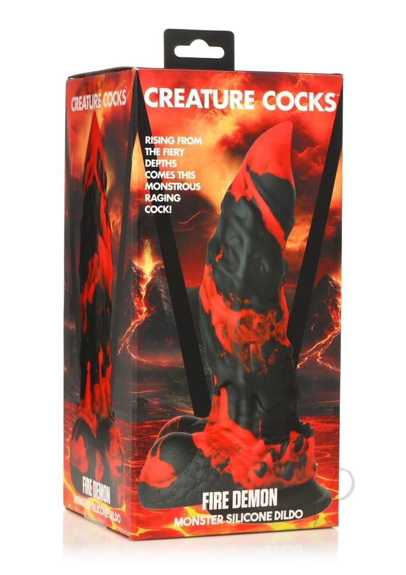 Creature Cock Fire Demon Monster Silicone Dildo Black & Red