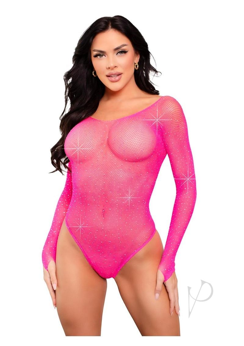 Crystal Long Sle Thong Suit Snap Os Pnk