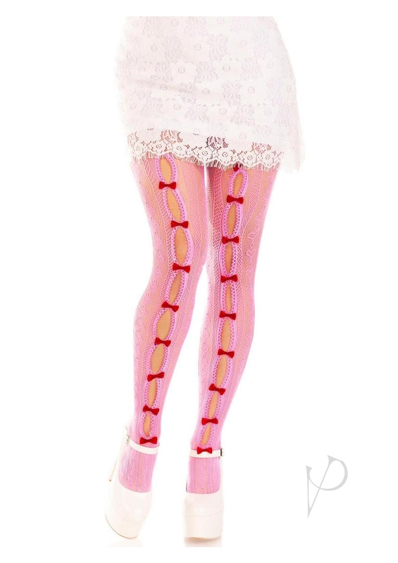 Sweetheart Stripe Tights Key Bow Os Pnk